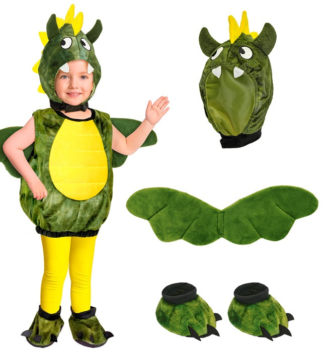 Drachen Kostümset mit detailreicher Kopfbedeckung und passenden Schuhen für Fasnacht