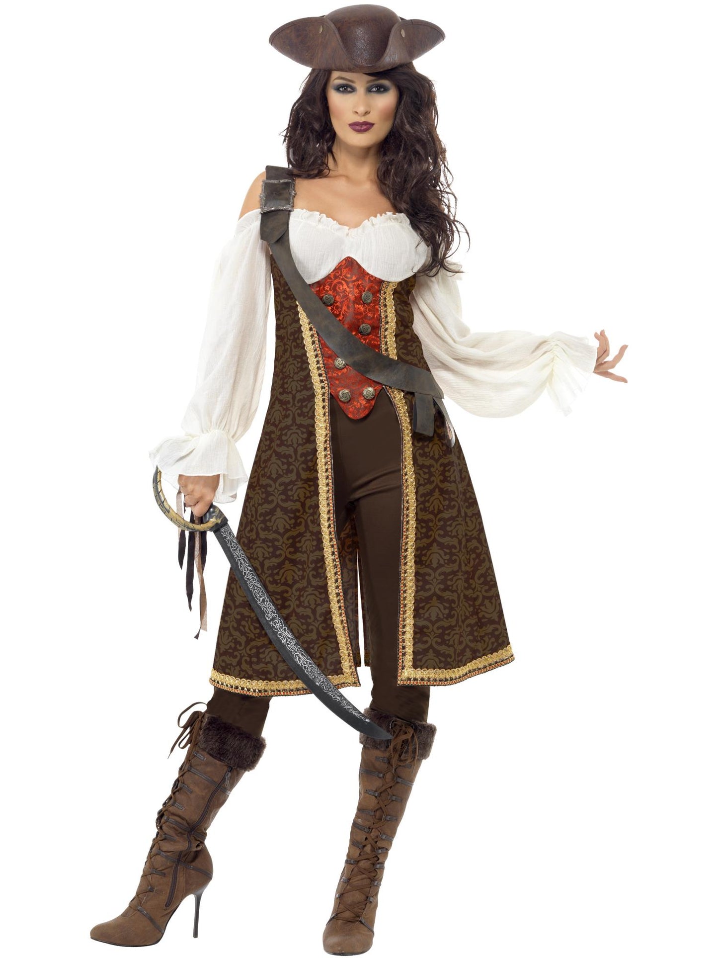 Smiffys High Seas Pirate Wench Costume, Brown CS für Damen