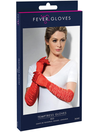 Smiffys FEVER Temptress Handschuhe rot lang für Damen – Detailansicht