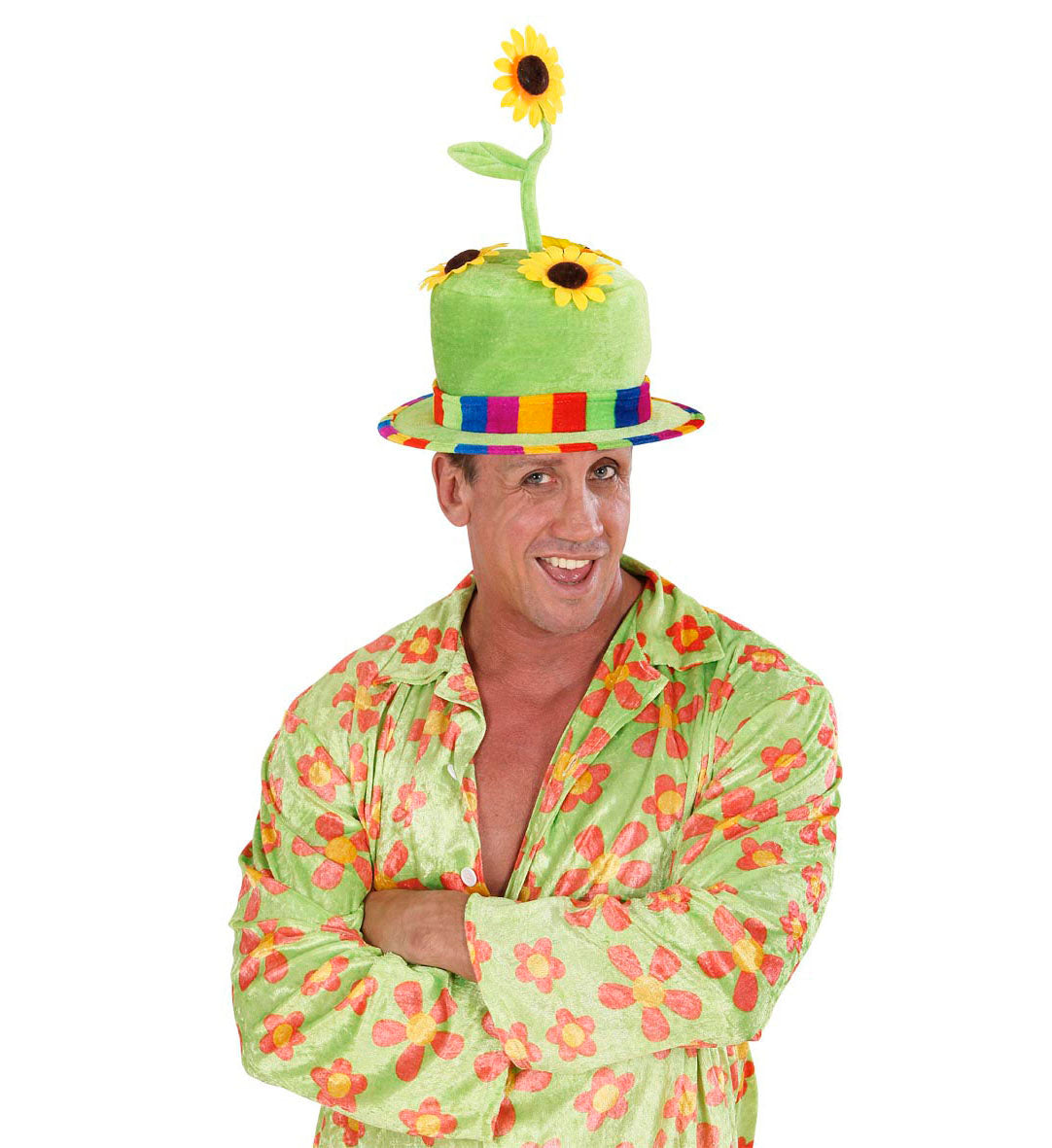 Sonnenblumen Clown Hut aus Samt in Grün
