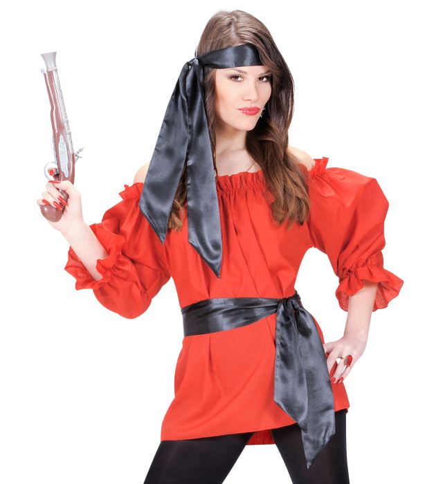 Schwarzer Satin-Gürtel und Haarband für Piratenkostüm