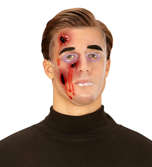 Maske mit blutigen Wunden aus PVC für Halloween und Fasnacht
