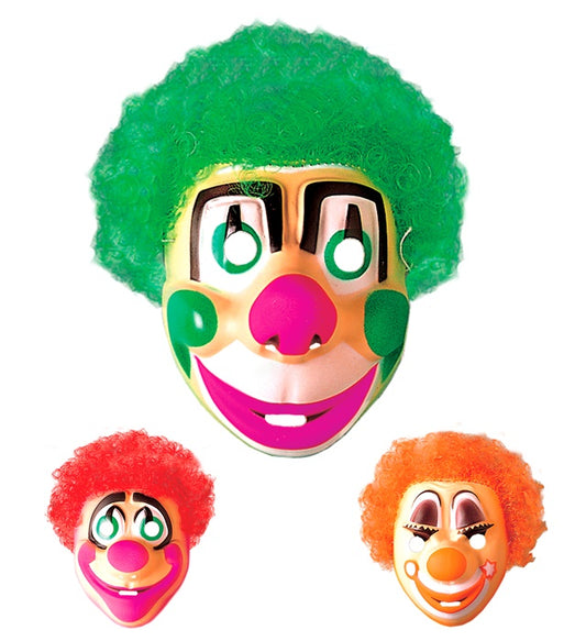 Bunte Clown Maske mit auffälligen Haaren in drei verschiedenen Modellen