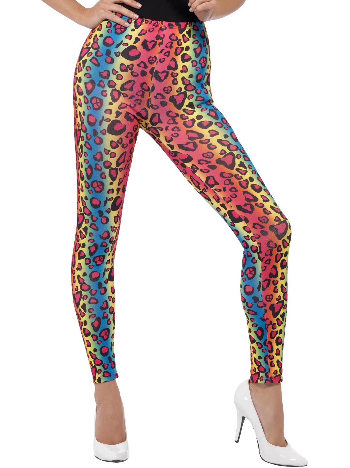 Smiffys 1980S Neon Leopard Print Leggings, Multi-Coloured AC für Damen