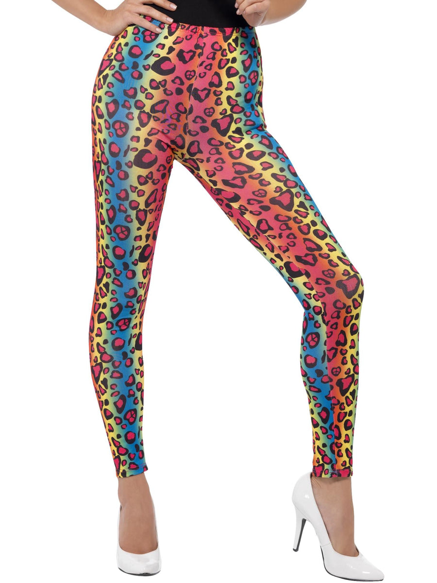 Smiffys 1980S Neon Leopard Print Leggings, Multi-Coloured AC für Damen