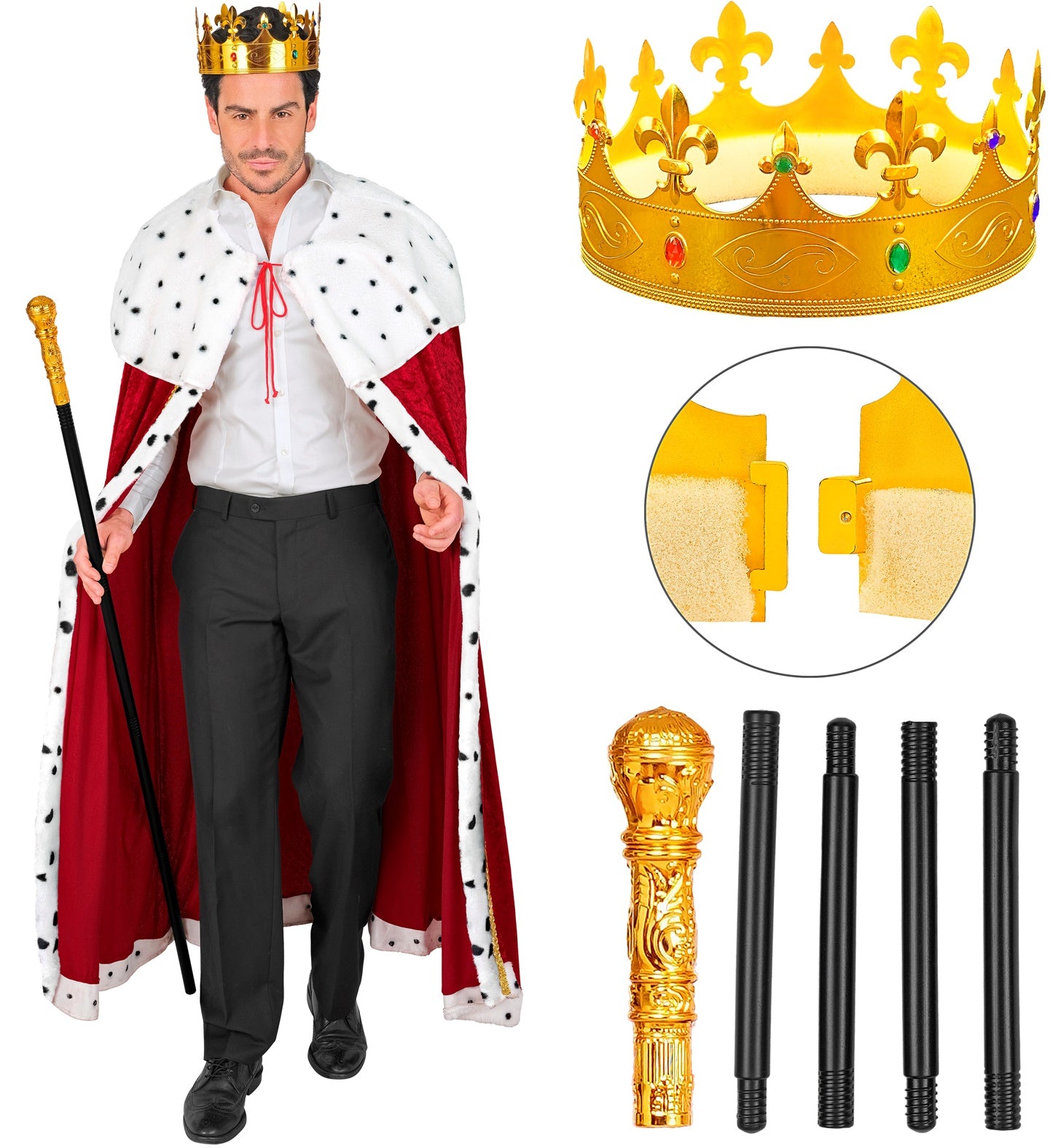 König Set mit Umhang, Krone und Zepter