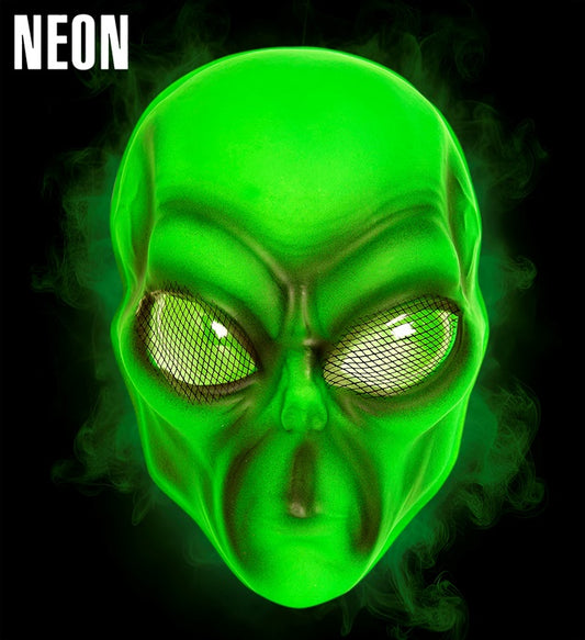 Neonfarbene Alien Maske aus Kunststoff für Fasnacht und Halloween