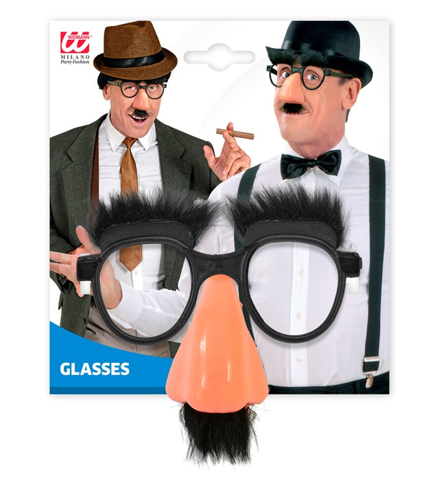 Lustige Brille mit künstlicher Nase, Schnurrbart und Augenbrauen für Fasnacht