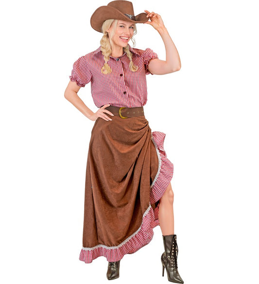 Cowgirl Kostüm-Set bestehend aus Bluse, Rock und Gürtel in Western-Stil