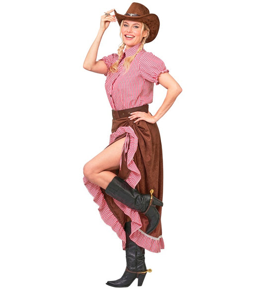Cowgirl Kostüm-Set bestehend aus Bluse, Rock und Gürtel in Western-Stil