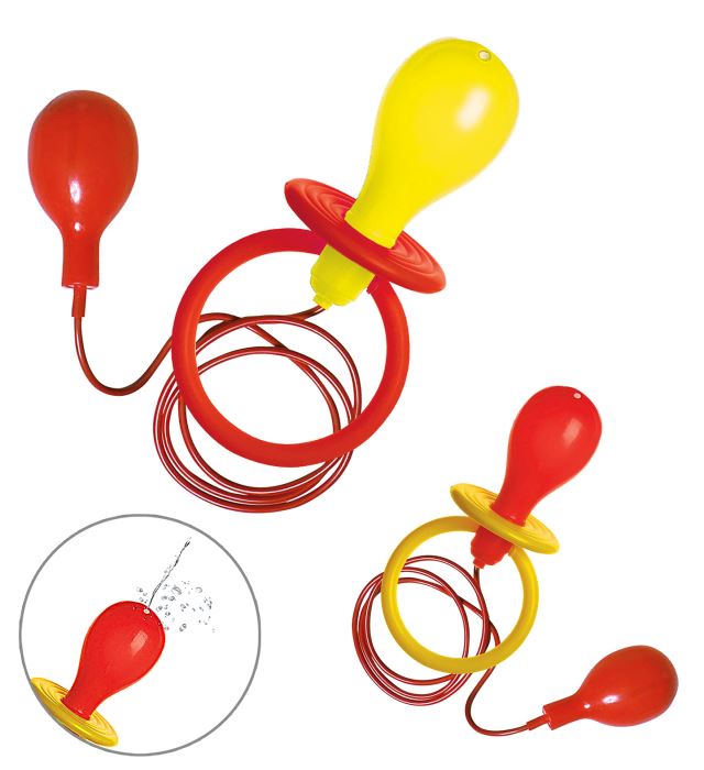 Maxischnuller Clown-Accessoire in Rot und Gelb für Fasnacht und Karneval