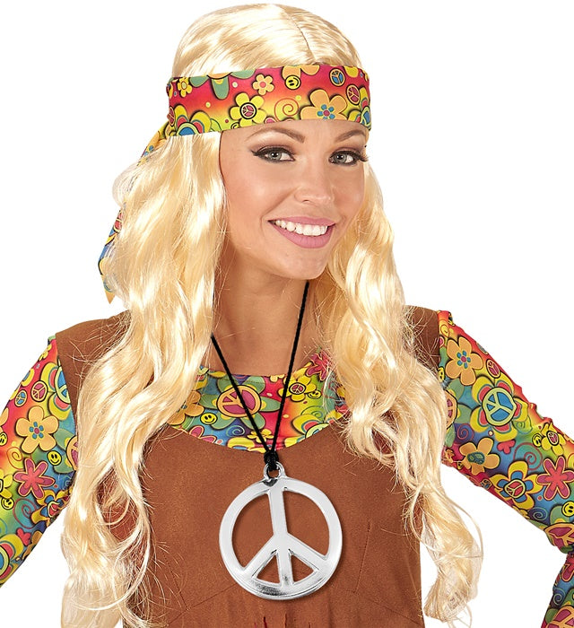 Bunte Hippiekette aus Plastik mit farbigen Perlen für Fasnacht und Karneval