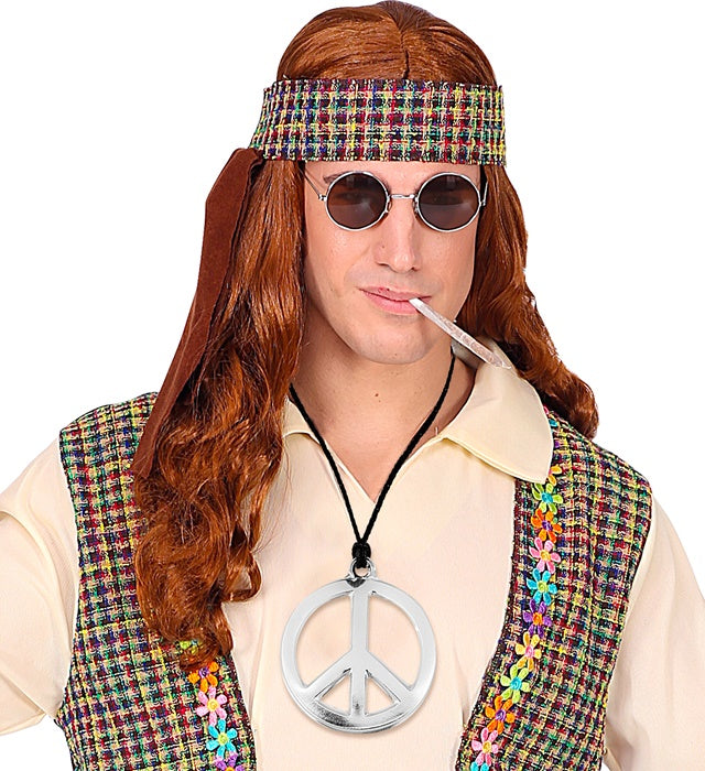 Bunte Hippiekette aus Plastik mit farbigen Perlen für Fasnacht und Karneval
