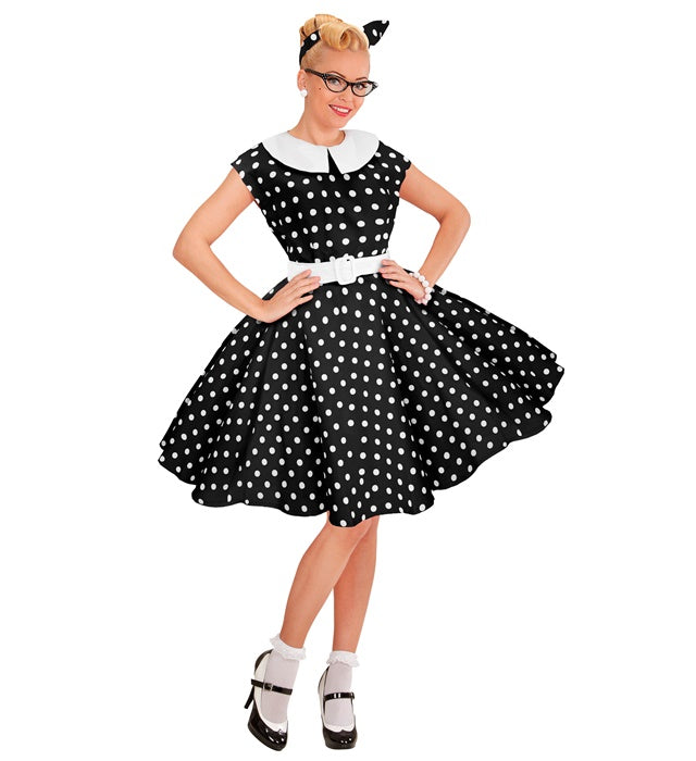 50er Jahre Rock'n'Roll Kleid schwarz mit Petticoat, Gürtel und Haarband