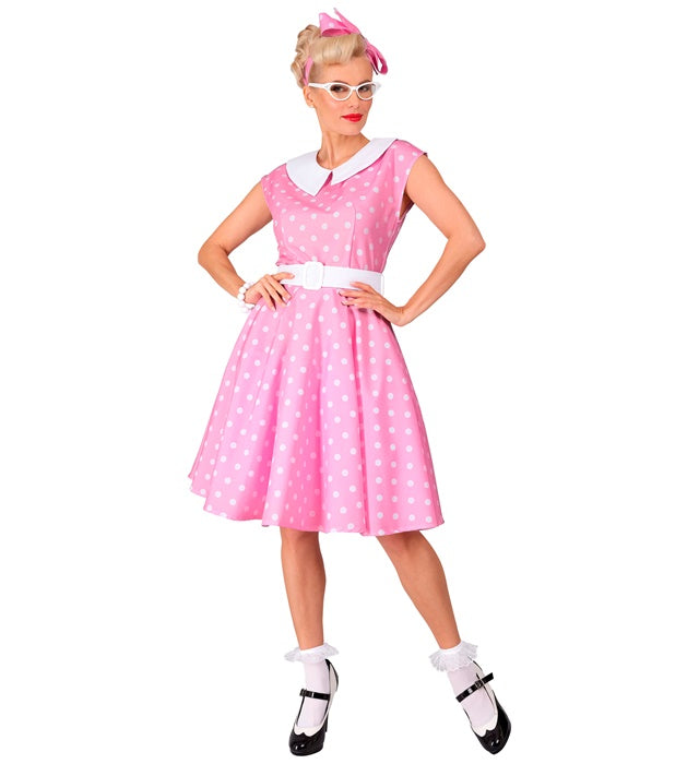 Rosa 50er Jahre Rock'n'Roll Kleid mit Petticoat, Gürtel und Haarband