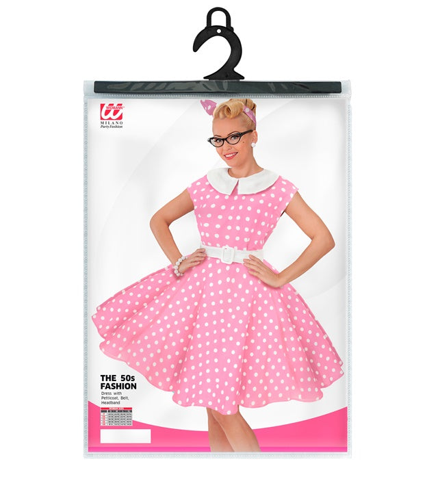 Rosa 50er Jahre Rock'n'Roll Kleid mit Petticoat, Gürtel und Haarband