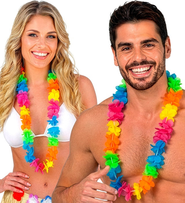 Bunte Hawaiikette aus Kunststoff mit farbigen Blumen
