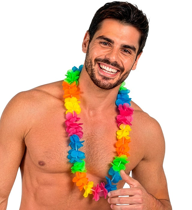 Bunte Hawaiikette aus Kunststoff mit farbigen Blumen