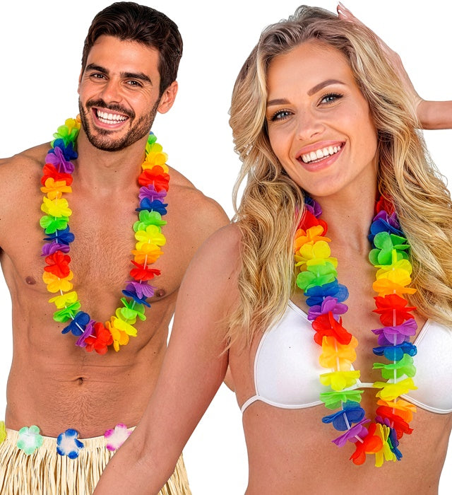 Bunte Hawaii-Kette mit Blumen für Fasnacht und Karneval