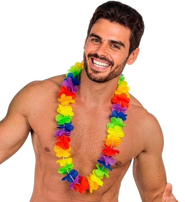 Bunte Hawaii-Kette mit Blumen für Fasnacht und Karneval