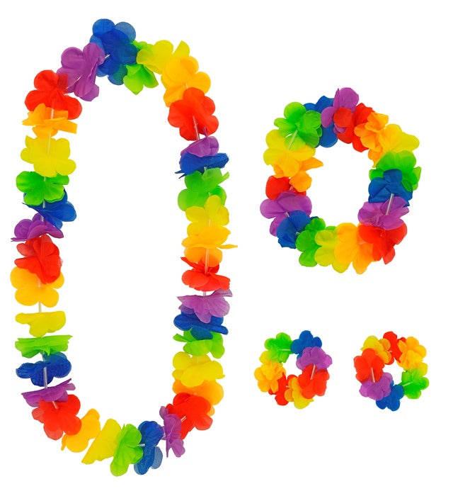 Buntes Hawaii-Set mit Kette, Stirnband und Armbändern für Fasnacht und Karneval