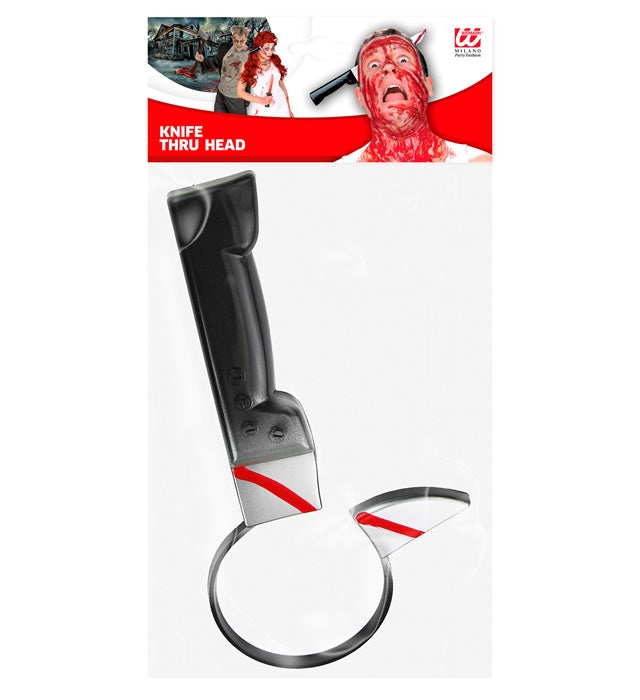 Messer-Durch-den-Kopf Halloween-Accessoire in realistischer Optik