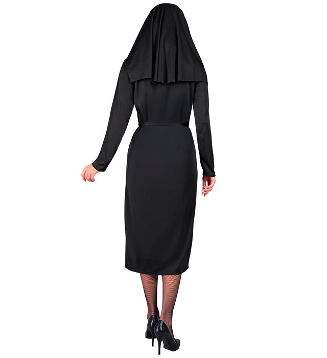 Nonnen-Kostüm mit Kleid, Gürtel und Haube für Fasnacht
