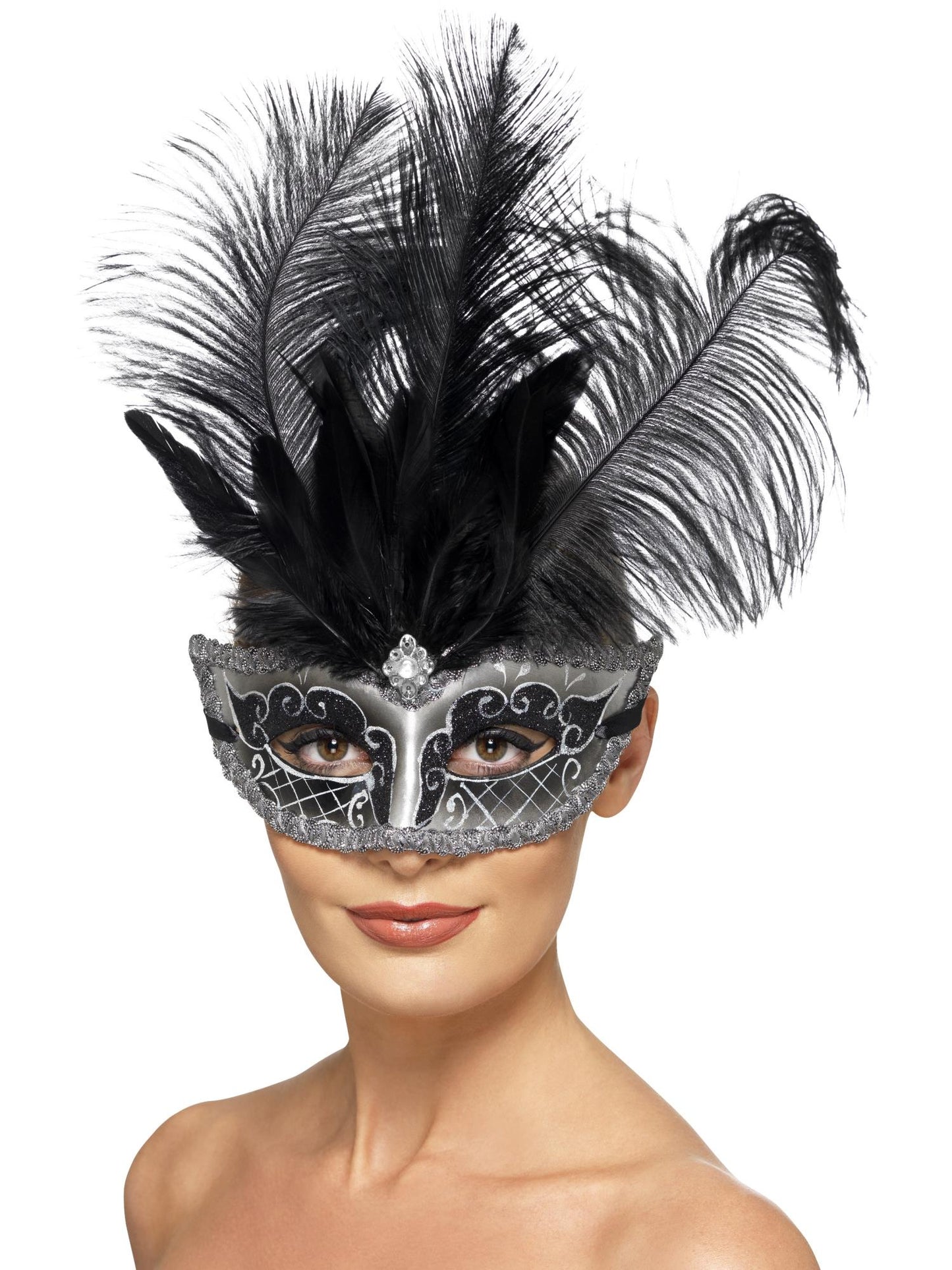 Smiffys MASQUERADE Venetian Colombina Eyemask, Grey für Unisex