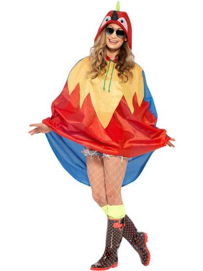 Smiffys roter Papagei Party-Poncho fuer Erwachsene – Produktansicht