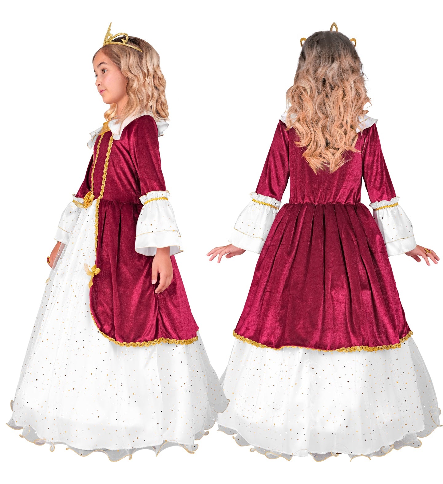 Mädchen Prinzessinen Kostüm mit Kleid mit Reifrock in weiss/bordeaux