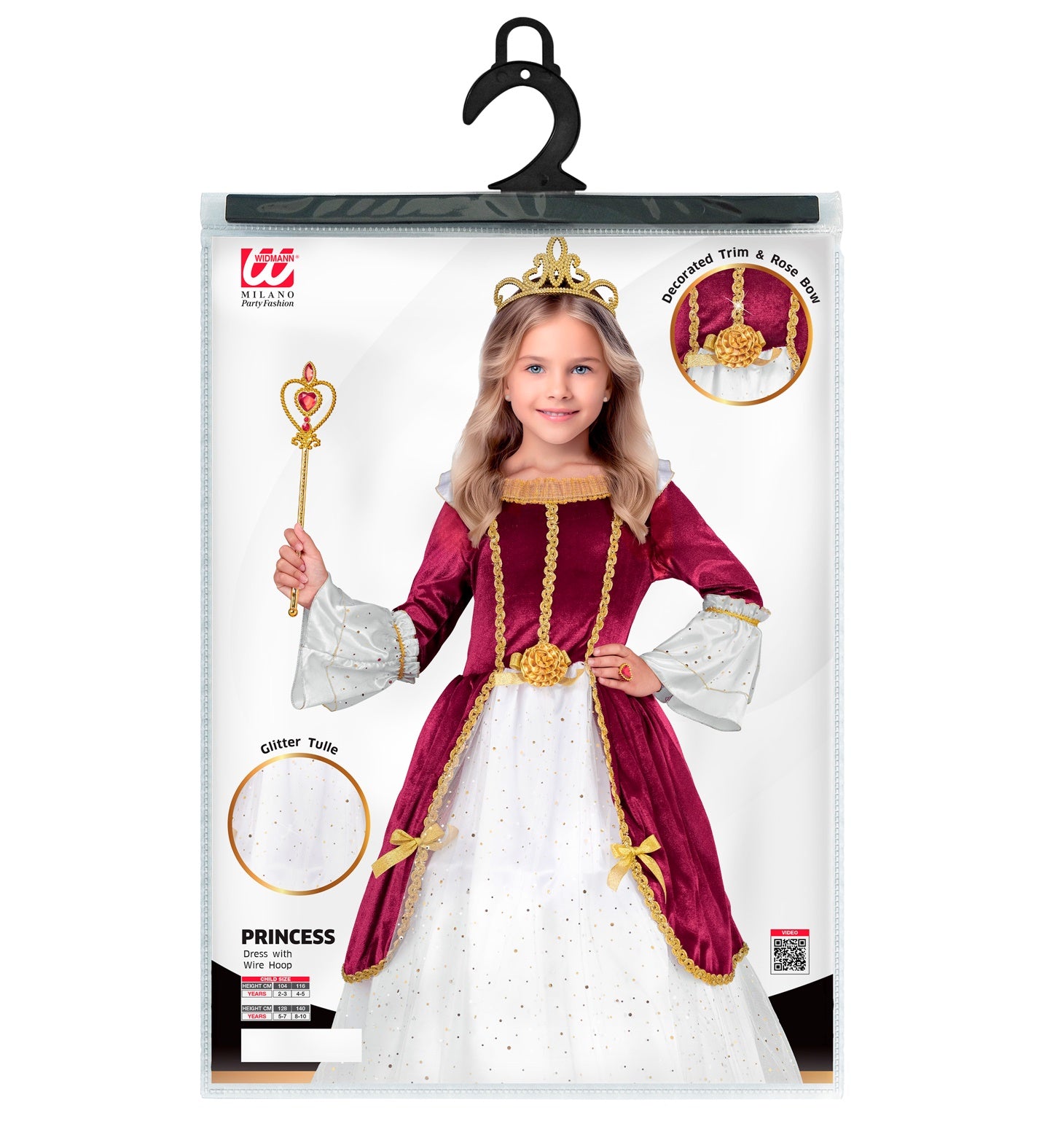 Mädchen Prinzessinen Kostüm mit Kleid mit Reifrock in weiss/bordeaux