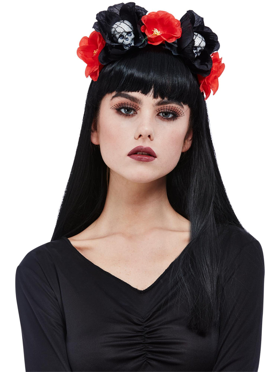 Smiffys DOTD LADY Skull Roses Headband HA für Damen