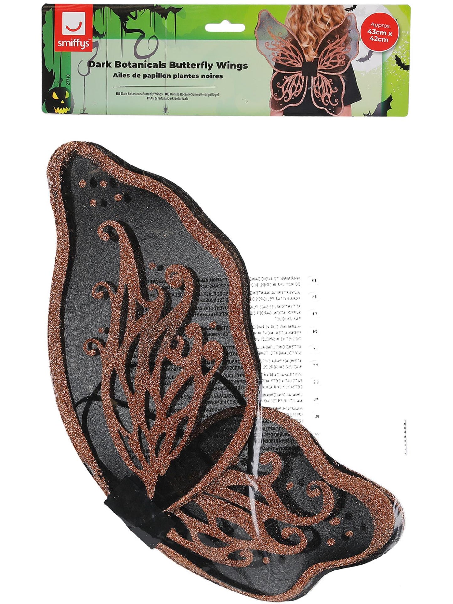 Smiffys HALLACESSO Dark Botanicals Butterfly Wings, 43cm/17in, Gold, für Mädchen