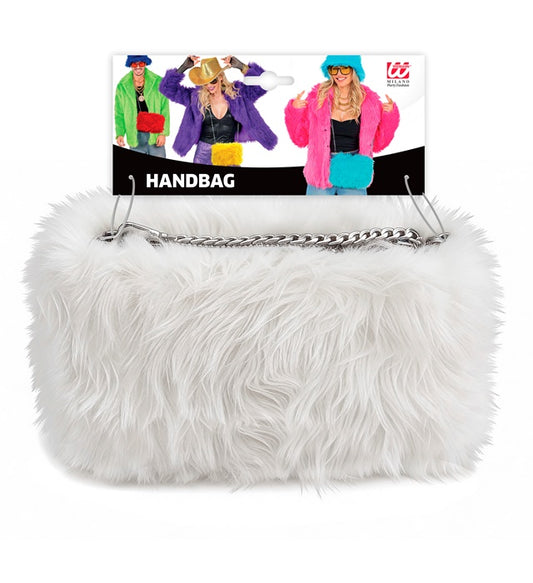 Weiße Handtasche aus langhaarigem Plüsch für Fasnacht und Karneval