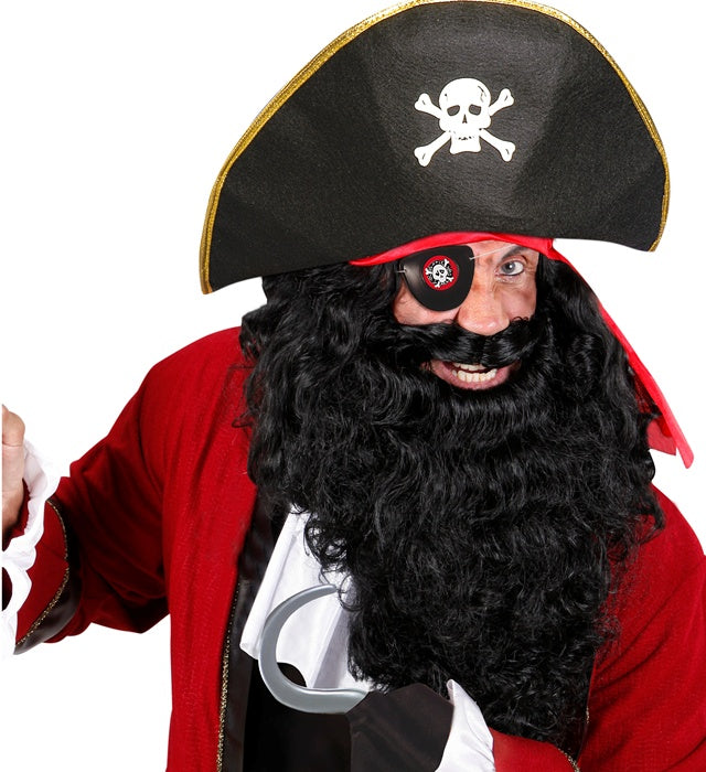 Piraten-Set mit schwarzem Hut, Haken und schwarzer Augenklappe