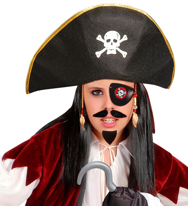 Piraten-Set mit schwarzem Hut, Haken und schwarzer Augenklappe
