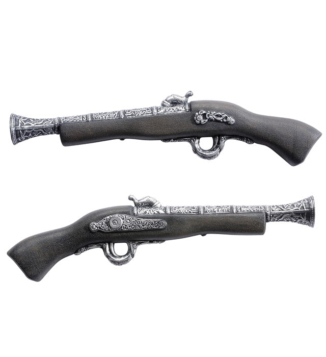 Antike Piratenpistole 42 cm in braunem Design für Fasnacht und Karneval