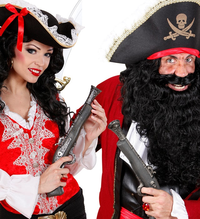 Antike Piratenpistole 42 cm in braunem Design für Fasnacht und Karneval