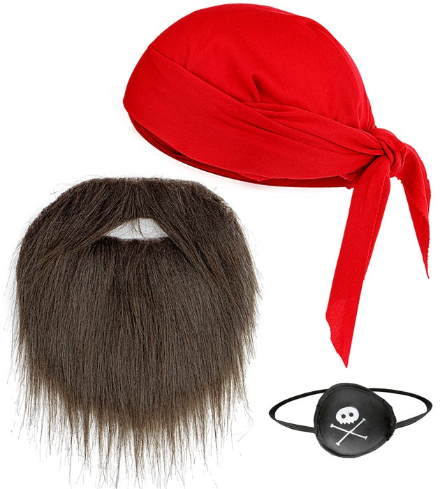 Pirat Dress-Up Set mit Kopftuch, Augenklappe und Bart für Fasnacht