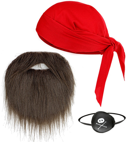 Pirat Dress-Up Set mit Kopftuch, Augenklappe und Bart für Fasnacht