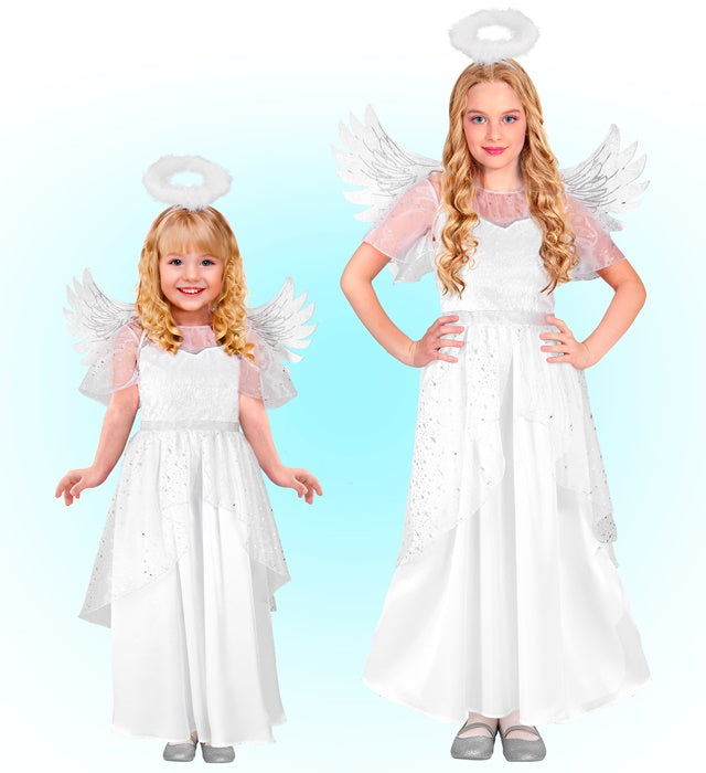 Engelskostüm bestehend aus weißem Kleid, Flügeln und Heiligenschein