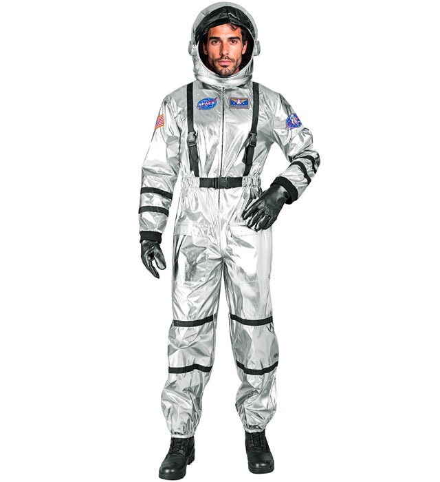 Silberner Astronauten-Overall mit Helm als Fasnacht-Kostüm