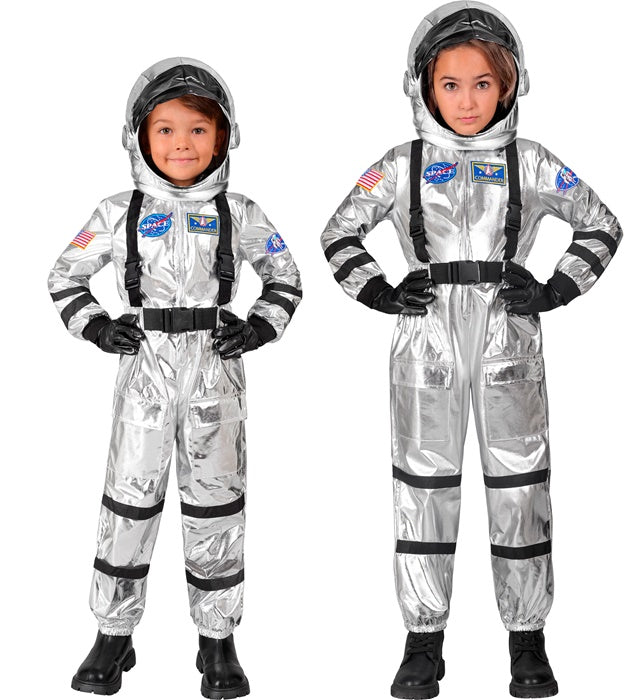 Silberner Astronauten-Kostüm Overall mit Helm für Fasnacht und Karneval