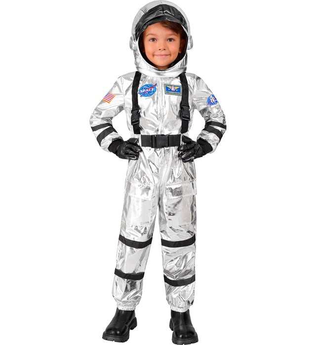 Silberner Astronauten-Kostüm Overall mit Helm für Fasnacht und Karneval