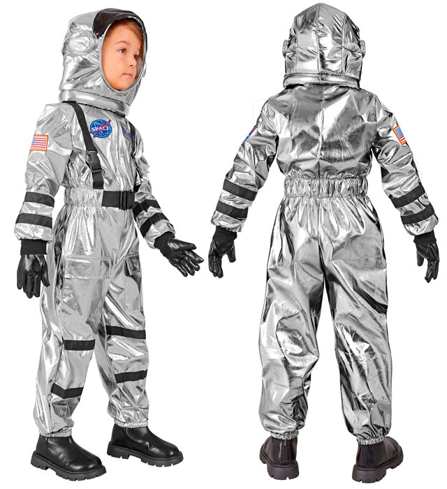 Silberner Astronauten-Kostüm Overall mit Helm für Fasnacht und Karneval