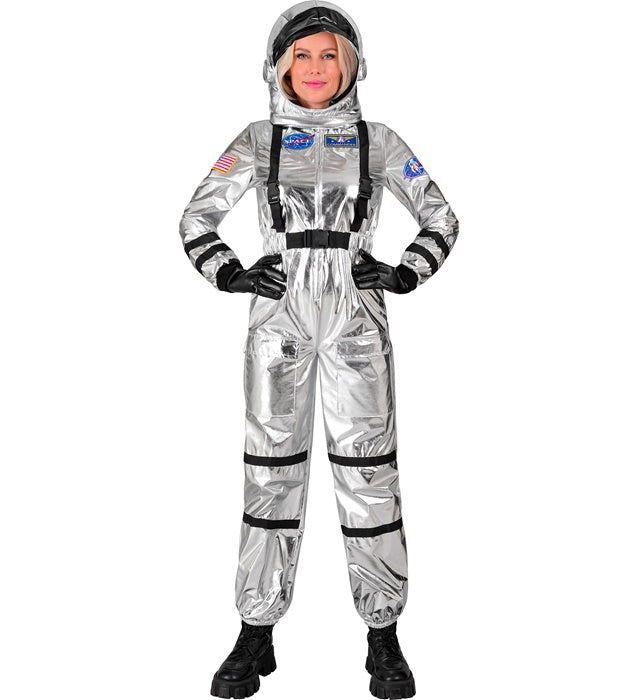 Silberner Astronauten-Overall mit Helm als Fasnachtskostüm