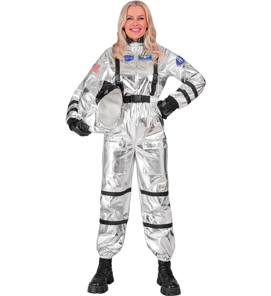 Silberner Astronaut Commander Kostüm mit Helm für Frauen