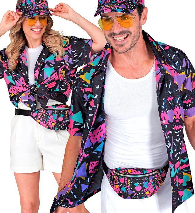 The 80s FUNKY FASHION schwarzes Hemd im 80er Jahre Stil für Fasnacht