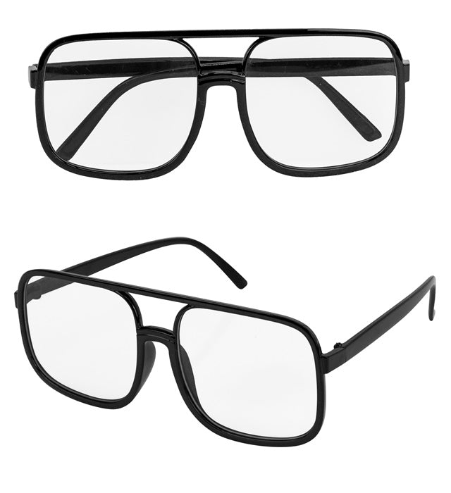 90er Jahre Hip Hop Brille mit transparenten Gläsern auf weissem Hintergrund