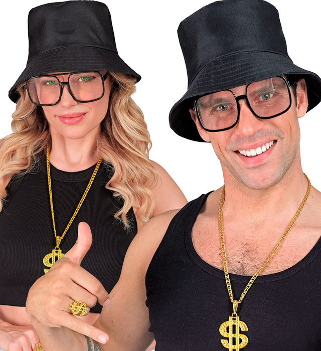 90er Jahre Hip Hop Brille mit transparenten Gläsern auf weissem Hintergrund
